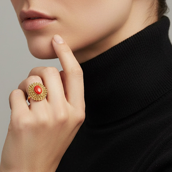 Anello Filigrana Argento e Corallo Rosso - immagine 3