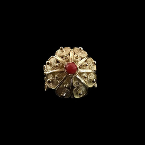 Anello Vintage con Corallo e Diamanti Degli Anni '80 - Gill Gioie