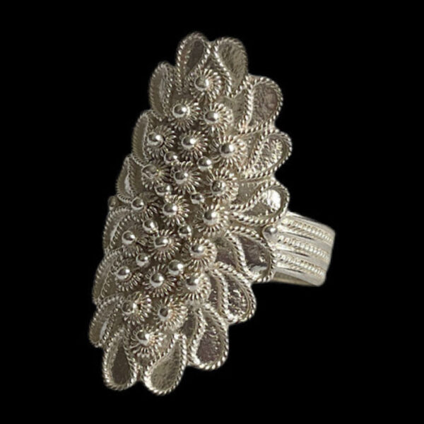Anello Fede Sarda Donna In Argento 925 Filigrana Fiore Tondo - Regolabile