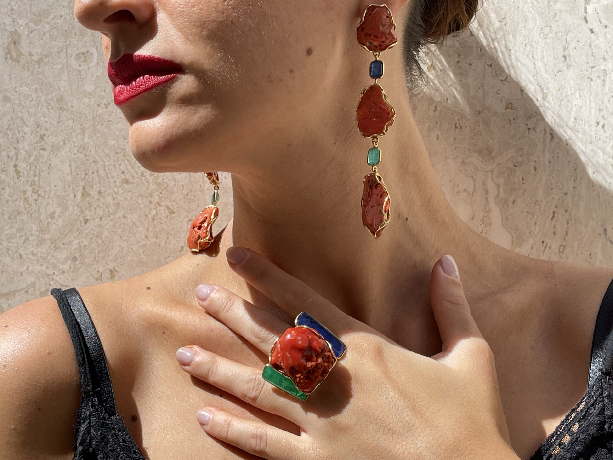 Ferraro Gioielli - Anello Corallo Rosso e Quarzi 3