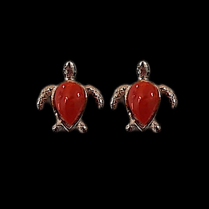 Orecchini Tartaruga In Corallo Rosso E Argento 925 | Altezza 40 Mm | Simbolo Di Longevità | Confezione Regalo
