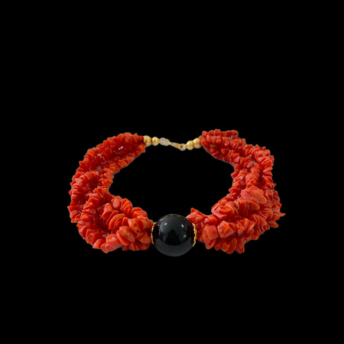 Bracciale Donna Argento 925 Con Onice E Ciondolo Sardo 'Su Coccu' Portafortuna