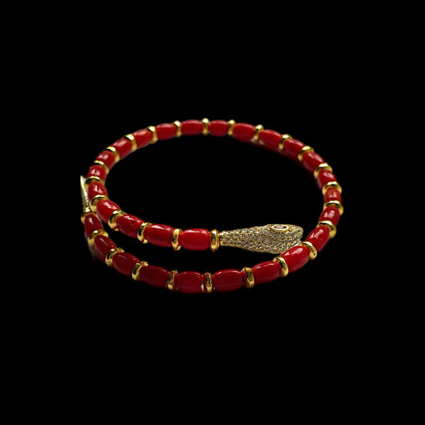 Bracciale Corallo Rosso Sardegna e Argento- Snake Gold plated