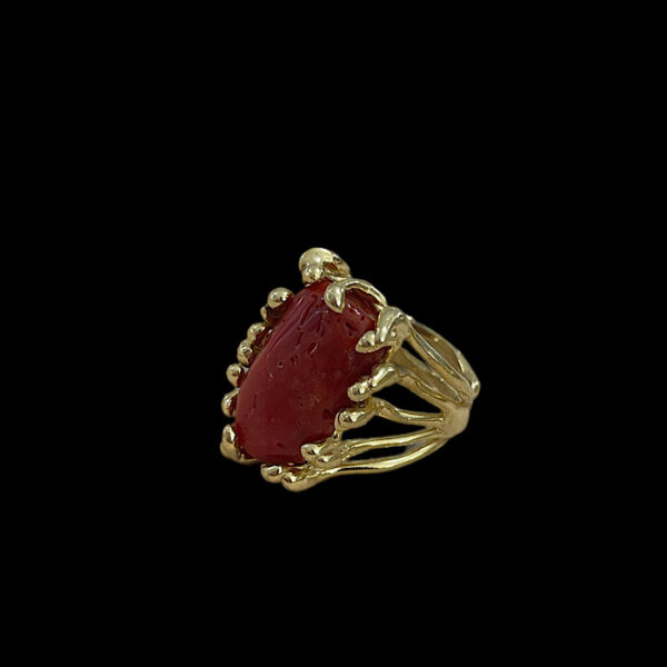 Anello Corallo Rosso Sardegna - Stone gold plated 02