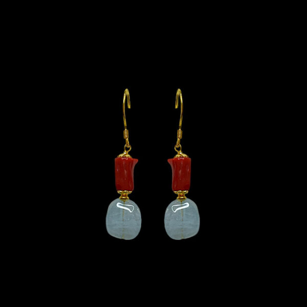 Orecchini Acqua Marina e Corallo Rosso - Stone