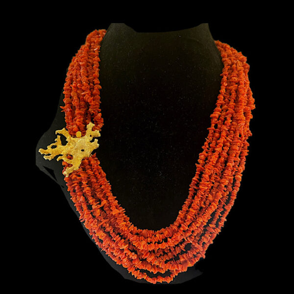 Collana Multifilo Corallo Rosso -Ramo gold plated