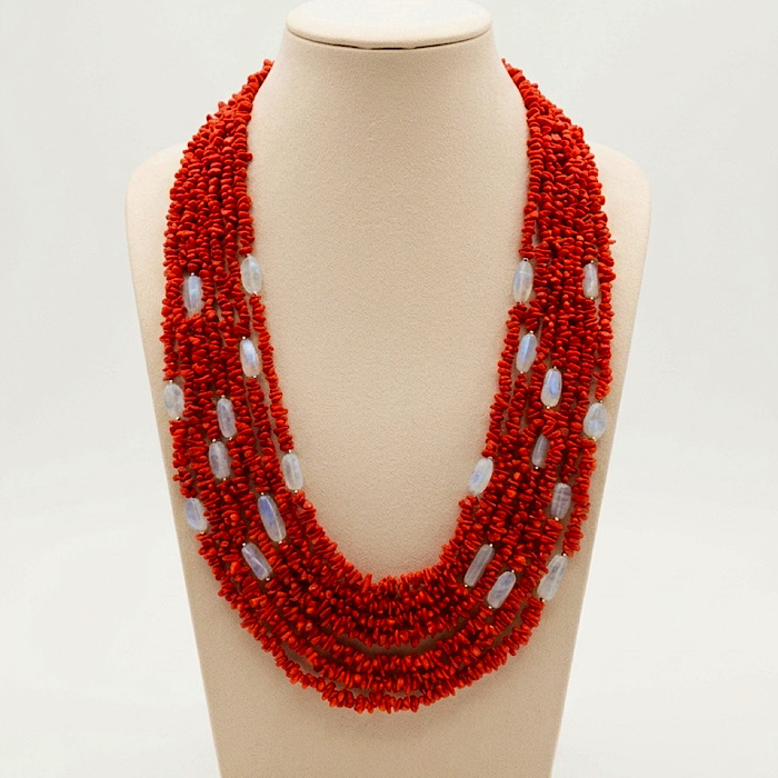 Collana Corallo Rosso Sardegna e Acquamarina