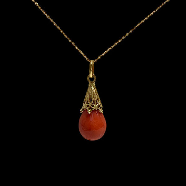 Ciondolo Corallo Rosso Sardegna e Filigrana - Goccia
