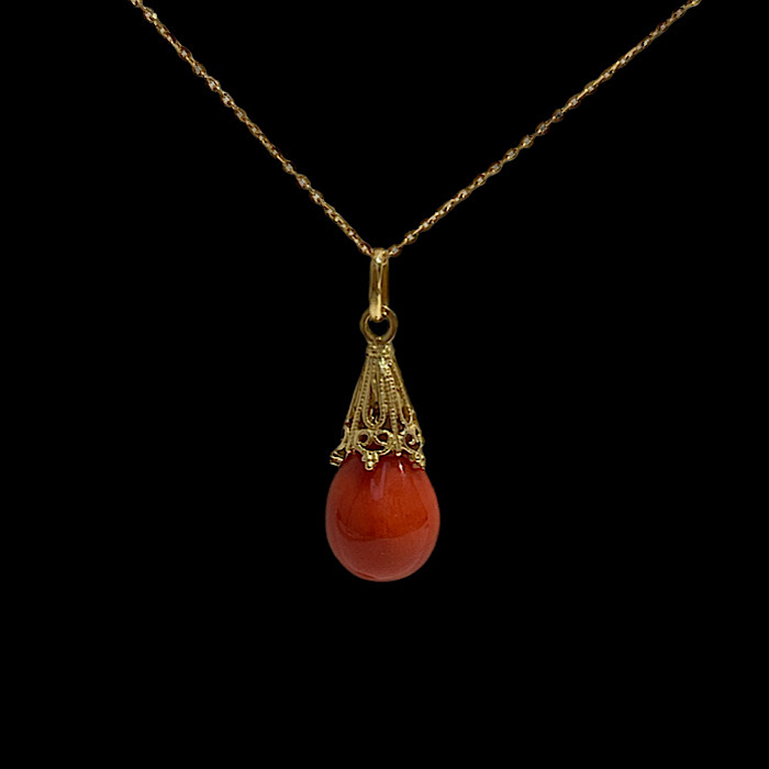 Ciondolo Corallo Rosso Sardegna e Filigrana - Goccia