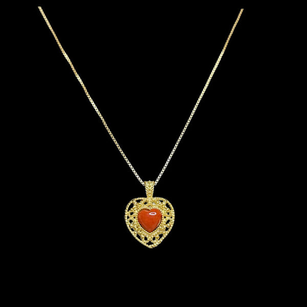 Ciondolo Corallo rosso - Cuore Filigrana