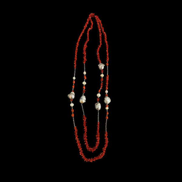 Collana 2 fili Corallo rosso Sardegna e Perle