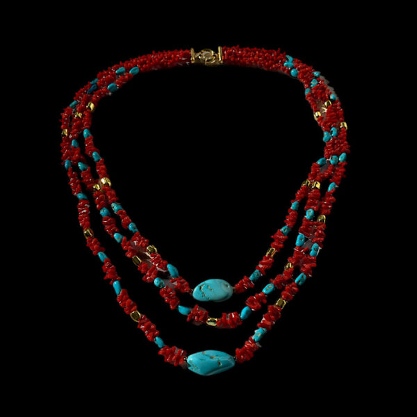 Collana 3 fili Corallo rosso Sardegna e Turchese autentico - Stone
