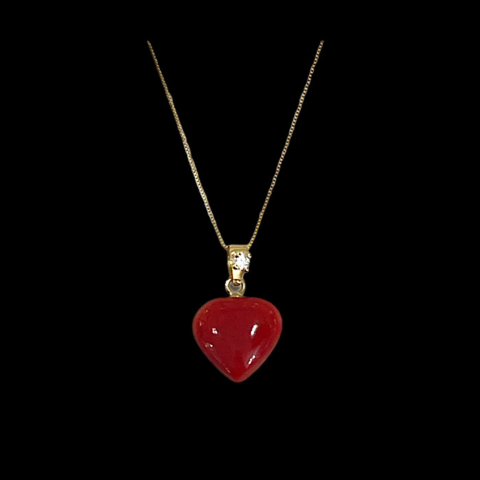 Ciondolo Corallo Rosso Sardegna e Diamante - Cuore