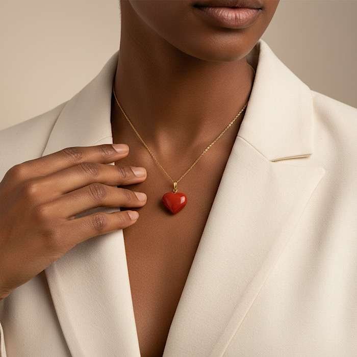 Ciondolo Cuore Corallo Rosso Sardegna e Oro - immagine 2