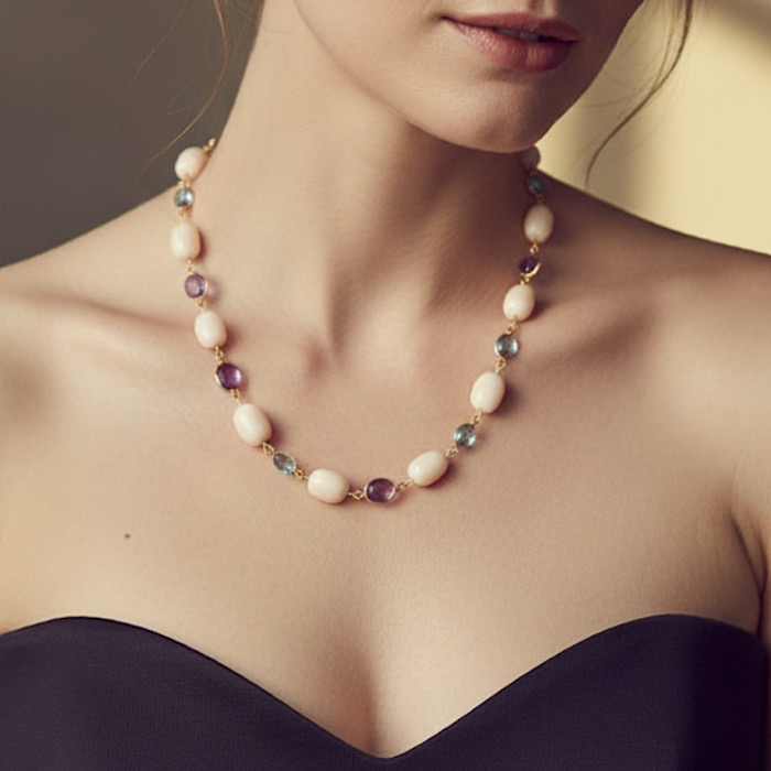 Collana Corallo Giappone Ametista e Acquamarina - immagine 2