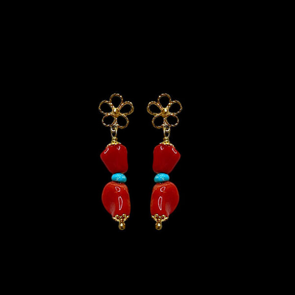 Orecchini Corallo Rosso Sardegna turchese e filigrana