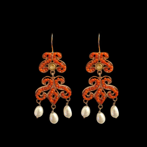 Orecchini Corallo e Perle- Chandelier