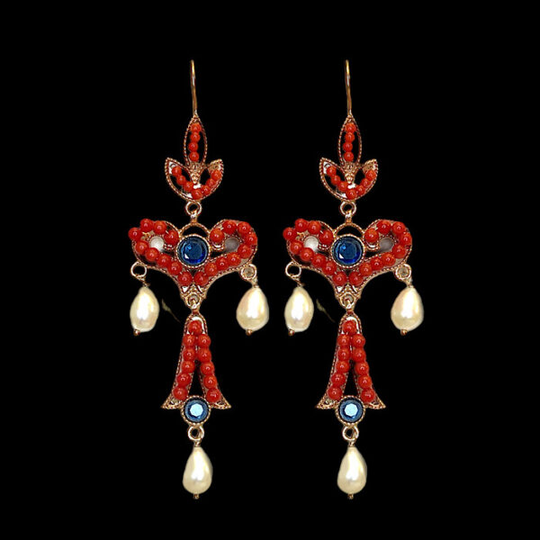 Orecchini Corallo e Perle- Chandelier Blu