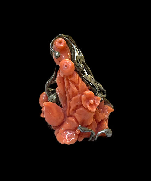 Anello Scultura Corallo salmone e Argento