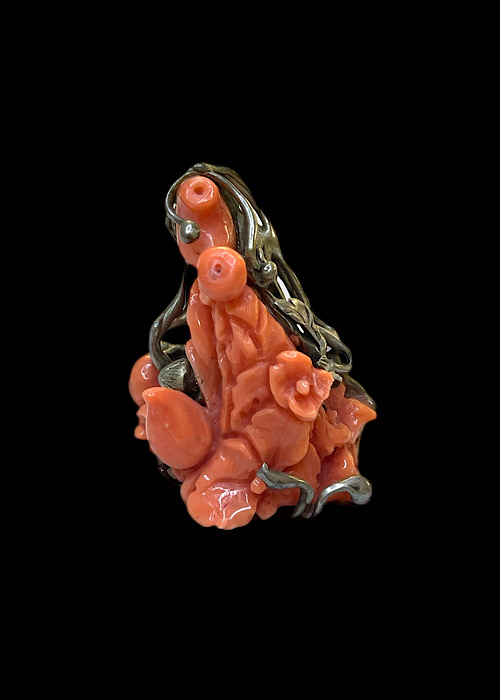 Anello Scultura Corallo salmone e Argento