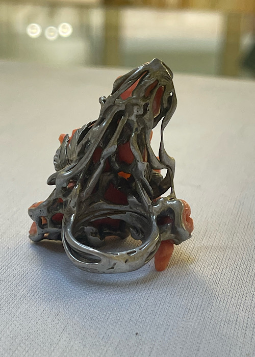 Anello Scultura Corallo salmone e Argento - Image 3
