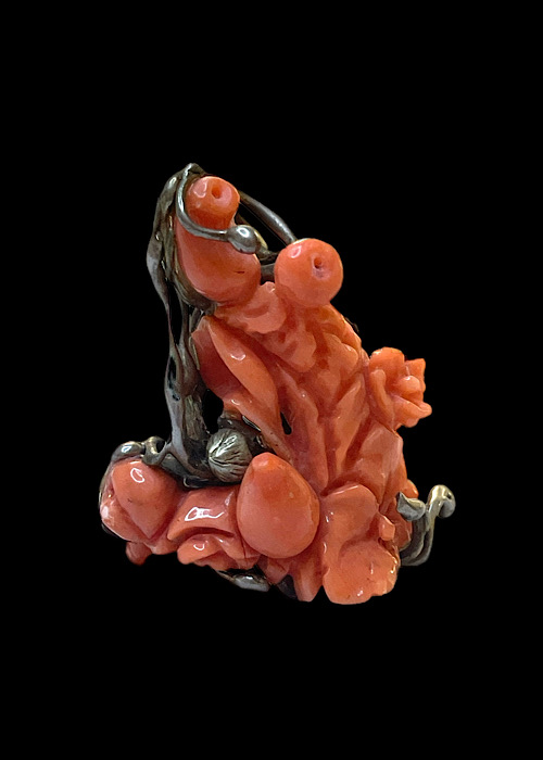 Anello Scultura Corallo salmone e Argento - Image 2