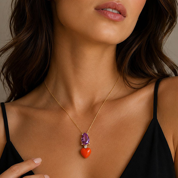 Ciondolo Corallo Rosso Sardegna e Ametista- Top Jewelry - immagine 4