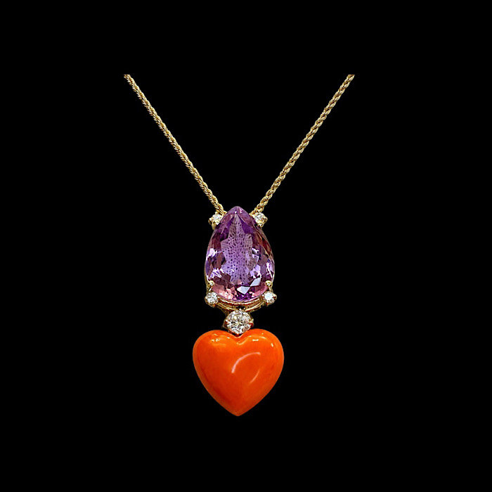 Ciondolo Corallo Rosso Sardegna e Ametista- Top Jewelry