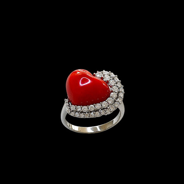 Anello Cuore Diamanti e Corallo Rosso Sardegna- Top Jewelry